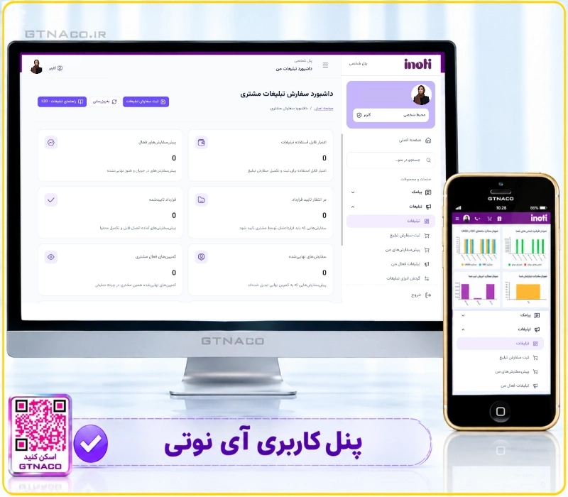 پنل کاربری inoti مجهز به سامانه ارسال پیام صوتی | کارت ویزیت الکترونیکی | USSD